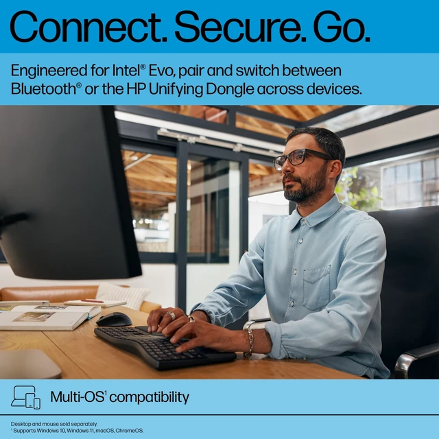 Alt view image 4 of 7 - Comfort Dual-Mode Keyboard, Microsoft Copilot, Adjustable, HP Unifying Dongle, 2.4G Bluetooth, Black, 8T6L8AA