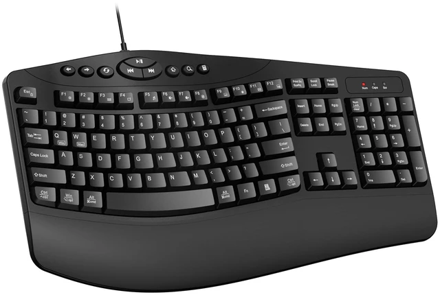 Main image of Ergonomic Wired Keyboard with Wrist Rest,9 Independent Shortcut Keys | Spill-Resistant, Wave Keys for Natural Typing,Integrated USH Hub Compatible with Windows/PC/Laptop(Black)