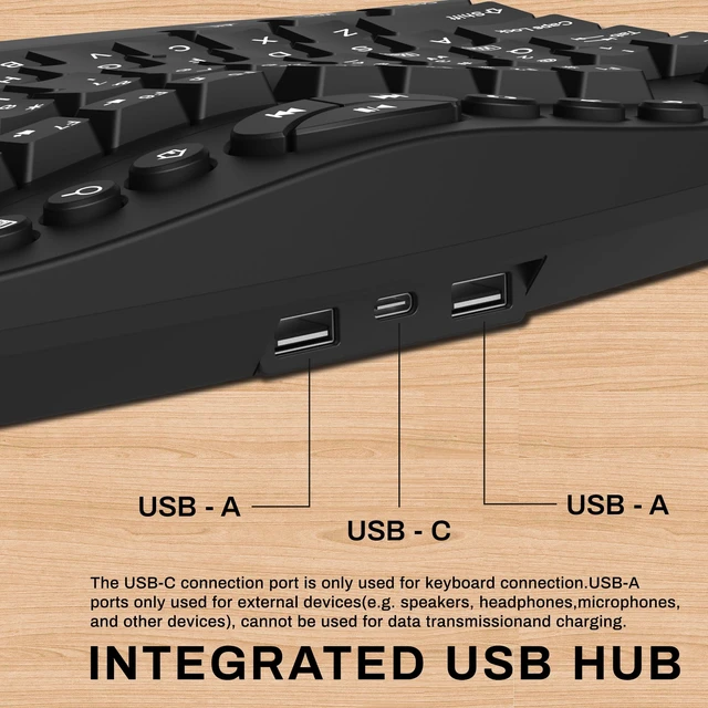 Alt view image 4 of 7 - Ergonomic Wired Keyboard with Wrist Rest,9 Independent Shortcut Keys | Spill-Resistant, Wave Keys for Natural Typing,Integrated USH Hub Compatible with Windows/PC/Laptop(Black)