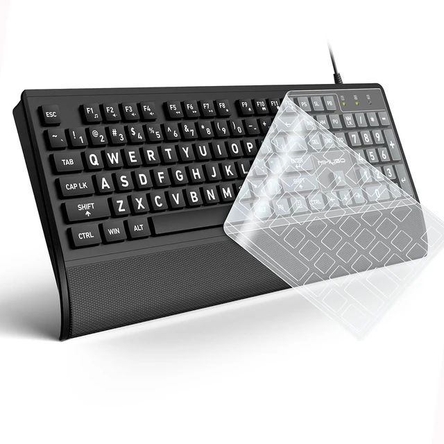 Main image of Large Print Computer Keyboard,High Contrast Big Letter for Seniors Visually | Keyboard for elderly Low Vision,Non Fade Letter,Wired USB Full Size with Wrist Rest for WindowsNo Backlit