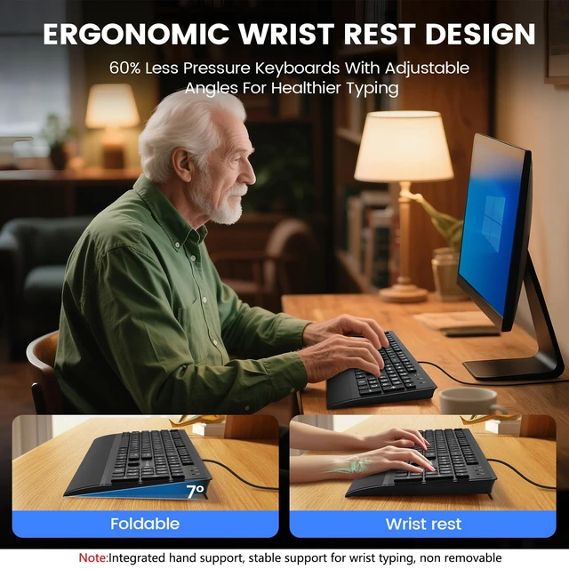 Alt view image 3 of 7 - Large Print Computer Keyboard,High Contrast Big Letter for Seniors Visually | Keyboard for elderly Low Vision,Non Fade Letter,Wired USB Full Size with Wrist Rest for WindowsNo Backlit