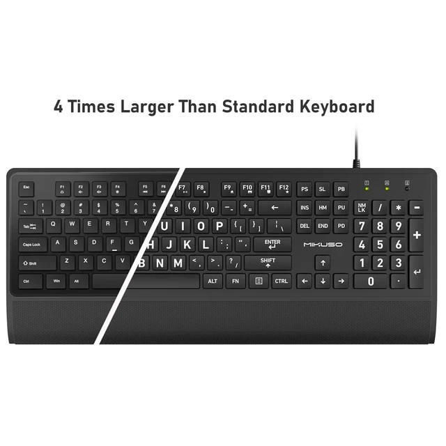Alt view image 2 of 7 - Large Print Computer Keyboard,High Contrast Big Letter for Seniors Visually | Keyboard for elderly Low Vision,Non Fade Letter,Wired USB Full Size with Wrist Rest for WindowsNo Backlit