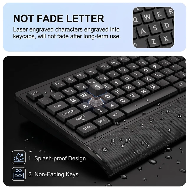 Alt view image 5 of 7 - Large Print Computer Keyboard,High Contrast Big Letter for Seniors Visually | Keyboard for elderly Low Vision,Non Fade Letter,Wired USB Full Size with Wrist Rest for WindowsNo Backlit