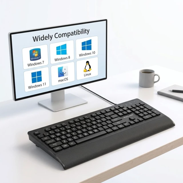 Alt view image 7 of 7 - Large Print Computer Keyboard,High Contrast Big Letter for Seniors Visually | Keyboard for elderly Low Vision,Non Fade Letter,Wired USB Full Size with Wrist Rest for WindowsNo Backlit