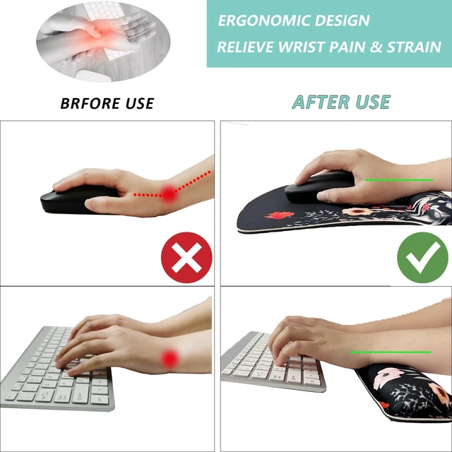 Alt view image 2 of 7 - Keyboard Wrist Rest Pad Mouse Pad with Wrist Support Set of 3, Gaming Mousepad with Non-Slip Rubber Base, Ergonomic Memory Foam Mouse Cushion Support for Home Office Laptop Computer, Flower Black