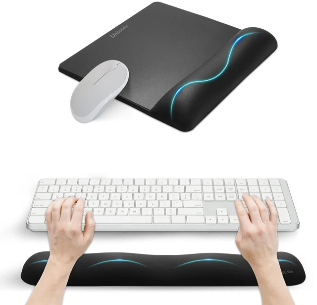 Main image of Wide Size Mouse Pad with Wrist Rest & L-Size Keyboard Wrist Rest Set,Premium PU Material,Low-Rebound Cushion,Ergonomic Design,Smooth Mouse Control with Hard Plate,Reduces Fatigue,Black