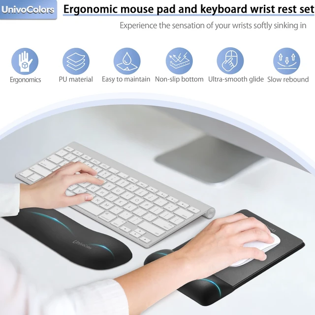 Alt view image 2 of 7 - Wide Size Mouse Pad with Wrist Rest & L-Size Keyboard Wrist Rest Set,Premium PU Material,Low-Rebound Cushion,Ergonomic Design,Smooth Mouse Control with Hard Plate,Reduces Fatigue,Black
