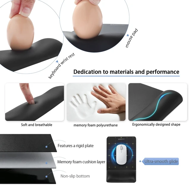Alt view image 4 of 7 - Wide Size Mouse Pad with Wrist Rest & L-Size Keyboard Wrist Rest Set,Premium PU Material,Low-Rebound Cushion,Ergonomic Design,Smooth Mouse Control with Hard Plate,Reduces Fatigue,Black