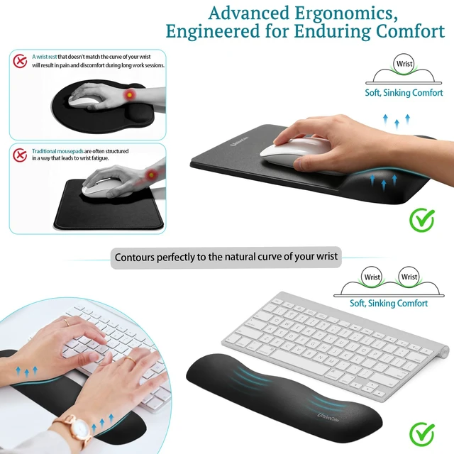 Alt view image 5 of 7 - Wide Size Mouse Pad with Wrist Rest & L-Size Keyboard Wrist Rest Set,Premium PU Material,Low-Rebound Cushion,Ergonomic Design,Smooth Mouse Control with Hard Plate,Reduces Fatigue,Black