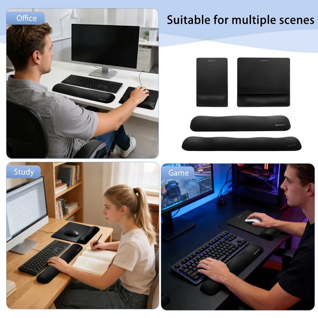 Alt view image 7 of 7 - Wide Size Mouse Pad with Wrist Rest & L-Size Keyboard Wrist Rest Set,Premium PU Material,Low-Rebound Cushion,Ergonomic Design,Smooth Mouse Control with Hard Plate,Reduces Fatigue,Black