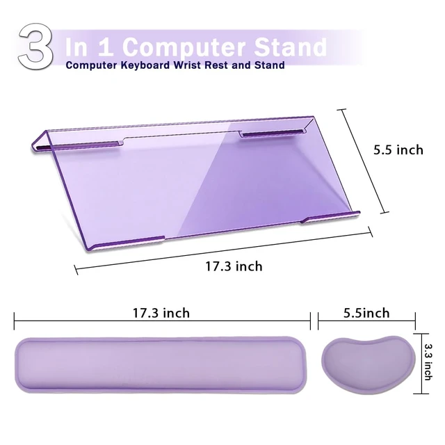 Alt view image 2 of 5 - Computer Keyboard Wrist Rest Stand Set for Desktop, Keyboard Holder Easy Typing with Wrist Pad for Office, Home, School - Purple