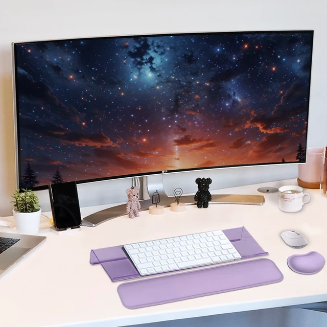 Alt view image 5 of 5 - Computer Keyboard Wrist Rest Stand Set for Desktop, Keyboard Holder Easy Typing with Wrist Pad for Office, Home, School - Purple