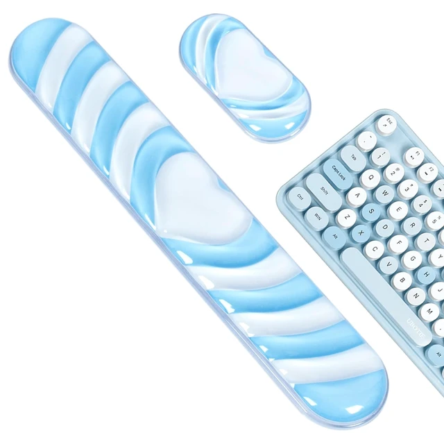 Alt view image 2 of 7 - Blue Cute Ergonomic Gel Wrist Rest for Mouse and Keyboard | Wrist Support for Mouse and Keyboard,Pain Relief Easy Typing Mousepad,Girly Office Desk Accessories,Computer/Laptop/Gaming