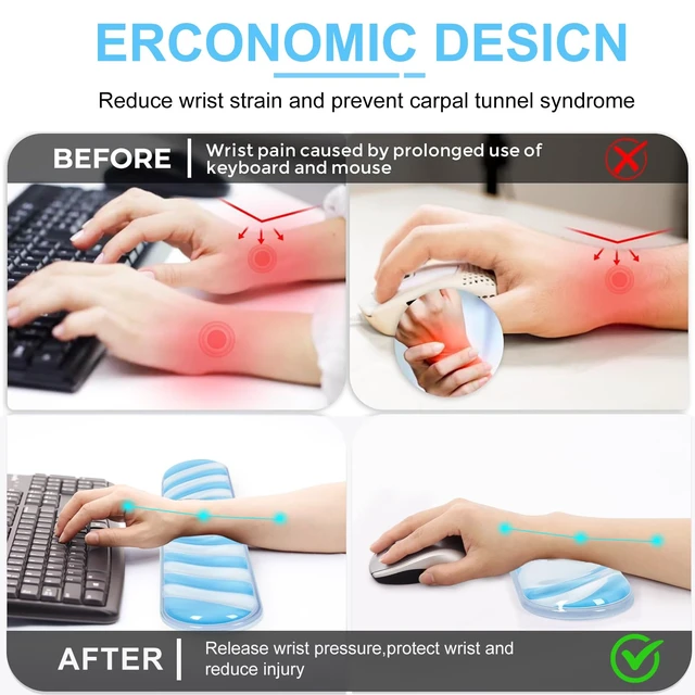 Alt view image 7 of 7 - Blue Cute Ergonomic Gel Wrist Rest for Mouse and Keyboard | Wrist Support for Mouse and Keyboard,Pain Relief Easy Typing Mousepad,Girly Office Desk Accessories,Computer/Laptop/Gaming