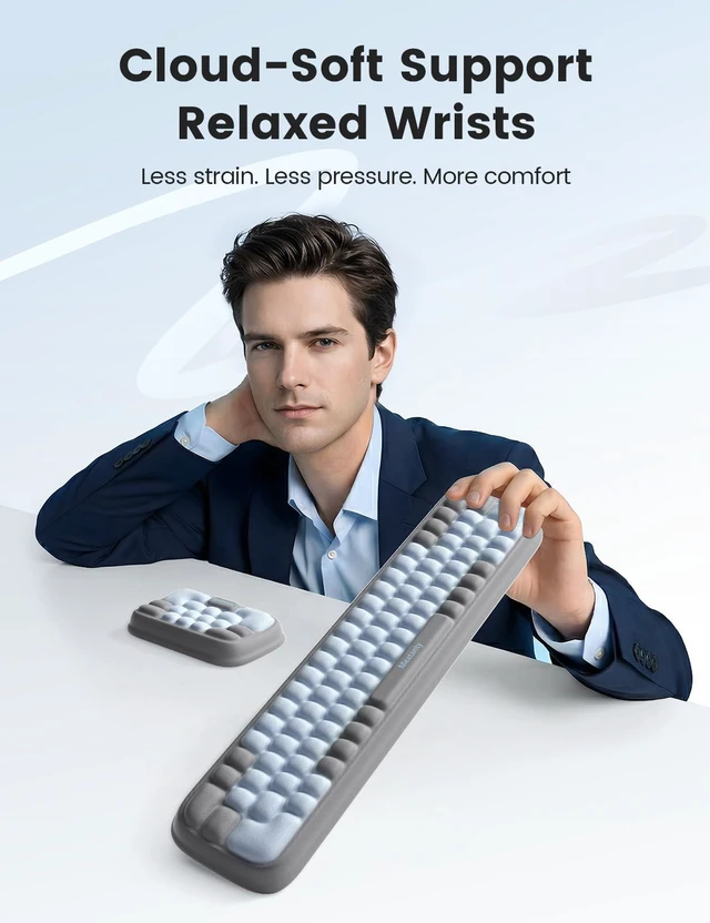 Alt view image 2 of 7 - Keyboard Wrist Rest and Mouse Rest Set, Ergonomic Computer Wrist Pad, Memory Foam Typing Support for Desk, Hand Palm Arm Rest Office Gaming Accessories, Carpal Tunnel Pain Relief Cushion