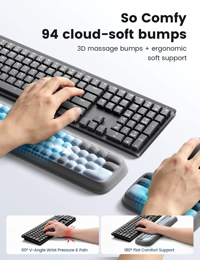Alt view image 3 of 7 - Keyboard Wrist Rest and Mouse Rest Set, Ergonomic Computer Wrist Pad, Memory Foam Typing Support for Desk, Hand Palm Arm Rest Office Gaming Accessories, Carpal Tunnel Pain Relief Cushion