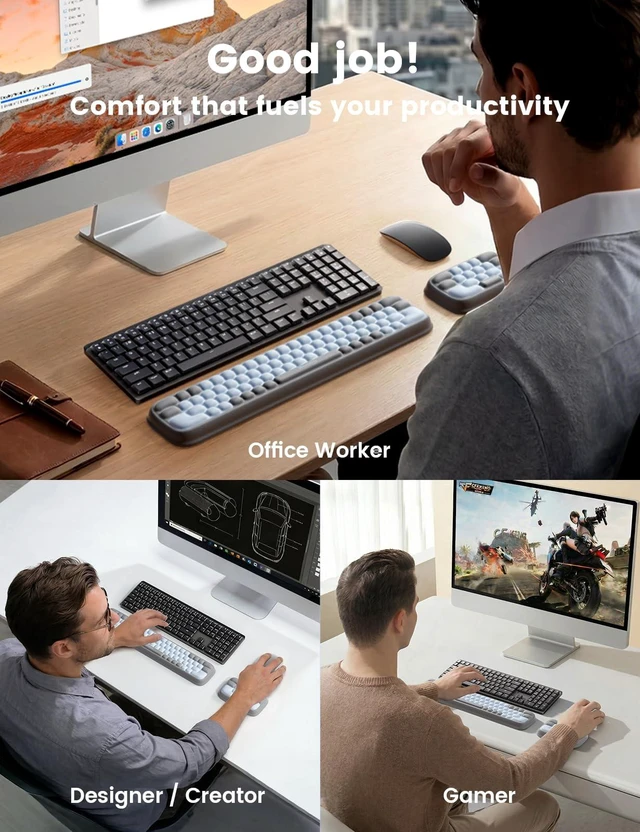 Alt view image 6 of 7 - Keyboard Wrist Rest and Mouse Rest Set, Ergonomic Computer Wrist Pad, Memory Foam Typing Support for Desk, Hand Palm Arm Rest Office Gaming Accessories, Carpal Tunnel Pain Relief Cushion