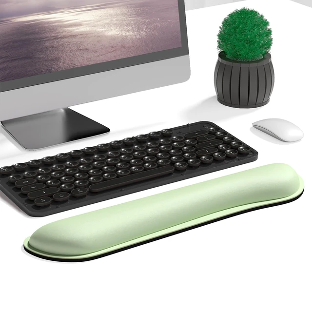 Alt view image 2 of 7 - Enlarge Keyboard Wrist Rest, Memory Foam Keyboard Wrist Cushion for Computer Desk Mats Support, Typing Pain Relief Ergonomic Mouse Pad Rests with Non-Slip Base for Gaming, Laptop, Lake Green