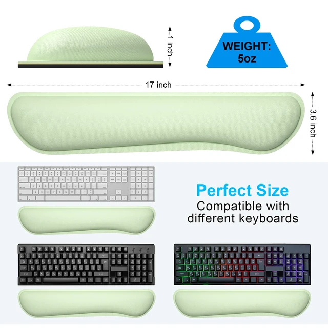 Alt view image 6 of 7 - Enlarge Keyboard Wrist Rest, Memory Foam Keyboard Wrist Cushion for Computer Desk Mats Support, Typing Pain Relief Ergonomic Mouse Pad Rests with Non-Slip Base for Gaming, Laptop, Lake Green