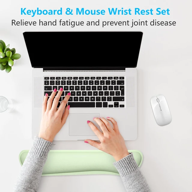 Alt view image 7 of 7 - Enlarge Keyboard Wrist Rest, Memory Foam Keyboard Wrist Cushion for Computer Desk Mats Support, Typing Pain Relief Ergonomic Mouse Pad Rests with Non-Slip Base for Gaming, Laptop, Lake Green