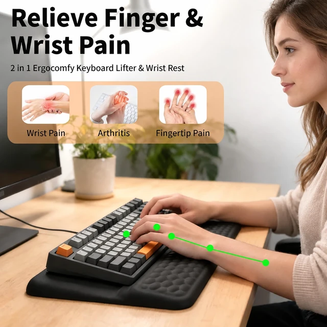 Alt view image 2 of 7 - Keyboard Wrist Rest Stand Pad, Soft Memory Foam Ergonomic Computer Wrist Support, Keyboard Riser Hand Rest Cushion Holder Gaming Typing Coding Desk Accessories for Home Office SchoolBlack