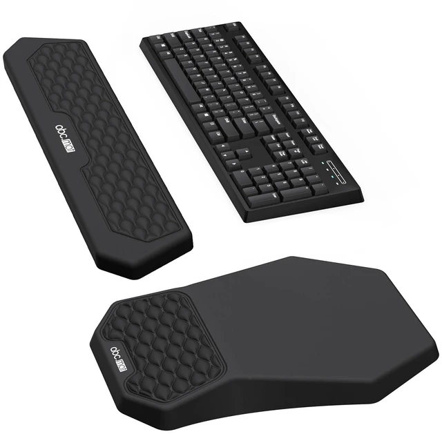 Main image of Ergonomic Mouse Pad with Wrist Rest & Keyboard Wrist Rest Support Set | Wrist Rest for Computer Keyboard, Massage Design Mousepad for Pain Relief, Memory Foam, Non-Slip PU Base, Black