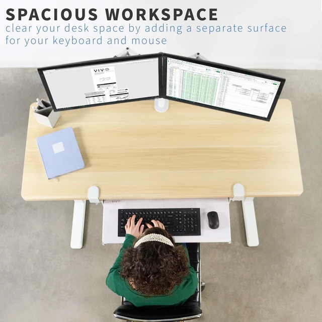 Alt view image 2 of 7 - Large Clamp-on Computer Keyboard and Mouse Under Desk Slider Tray, 27 x 11 inch Pull Out Platform Drawer, White, MOUNT-KB05W