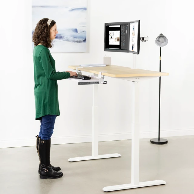 Alt view image 5 of 7 - Large Clamp-on Computer Keyboard and Mouse Under Desk Slider Tray, 27 x 11 inch Pull Out Platform Drawer, White, MOUNT-KB05W