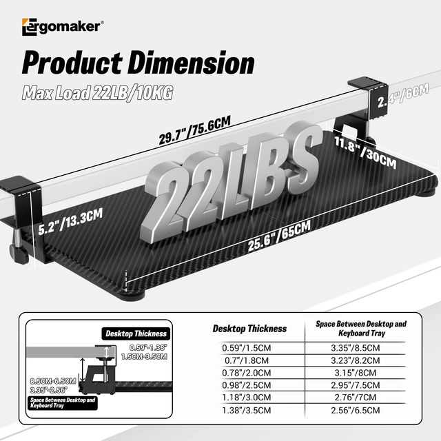 Alt view image 2 of 7 - Under Desk Keyboard Tray, Slide-Out Keyboard Drawer with C-Clamp 25.6"x11.8"