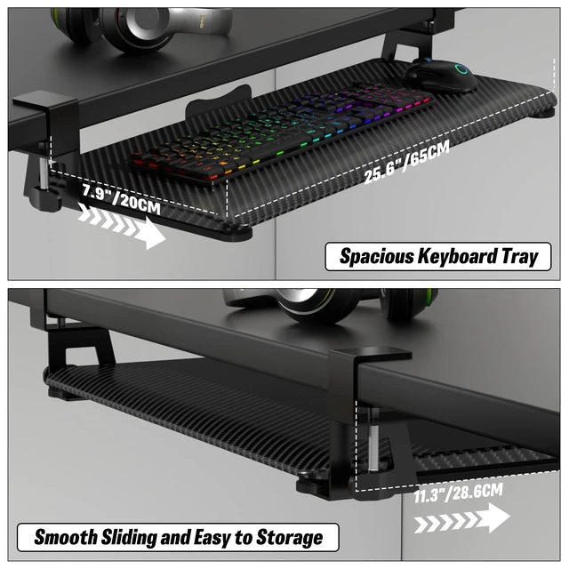 Alt view image 5 of 7 - Under Desk Keyboard Tray, Slide-Out Keyboard Drawer with C-Clamp 25.6"x11.8"
