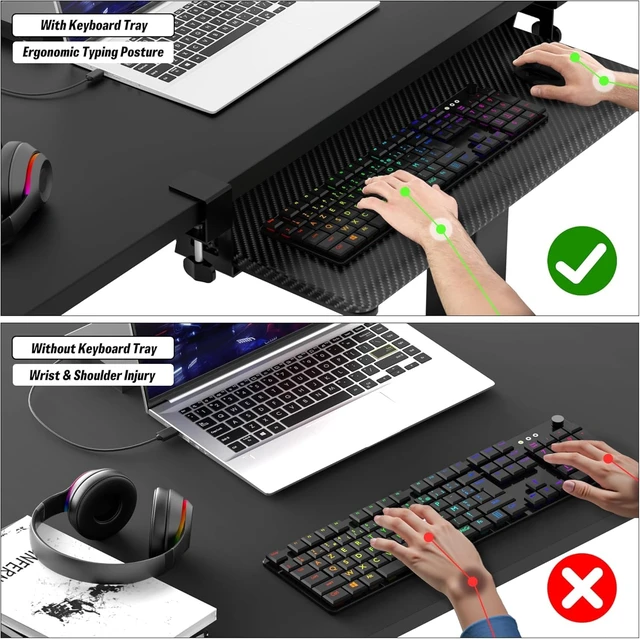 Alt view image 6 of 7 - Under Desk Keyboard Tray, Slide-Out Keyboard Drawer with C-Clamp 25.6"x11.8"