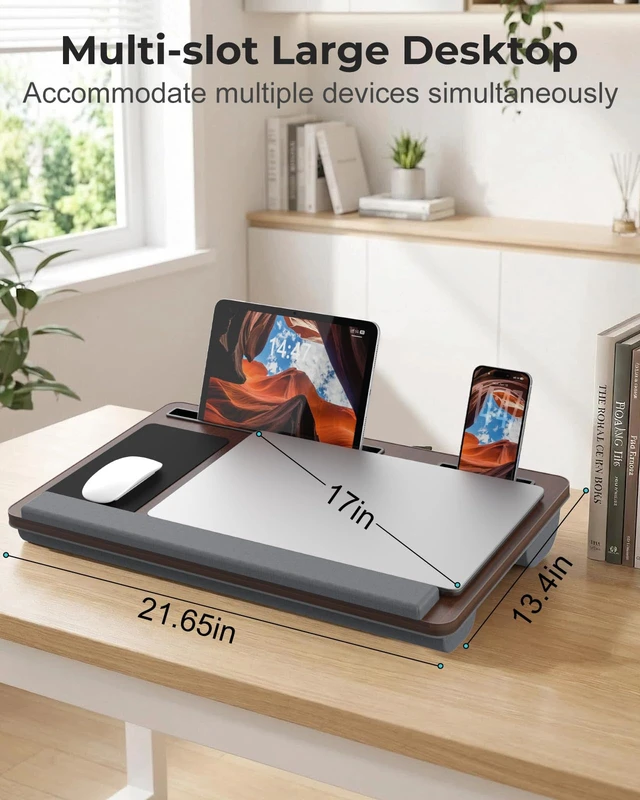 Alt view image 3 of 7 - Laptop Lap Desk, Portable Bed Table Tray for Laptop Fit 17" Laptops | Lightweight Lap Desk for Laptop with Carry Handle & 2 Mouse Pad, Lap Desk with Cusion for Working & Writing on Couch Recliner