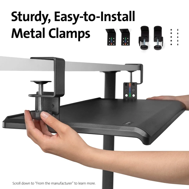 Alt view image 2 of 7 - Clamp-On Keyboard Tray, Under Desk Keyboard Drawer with Cable Management, Ergonomic Smartfit Slide-out Height Adjustable Keyboard Holder, Black 13.3"x32.4"x2.4" K55407WW