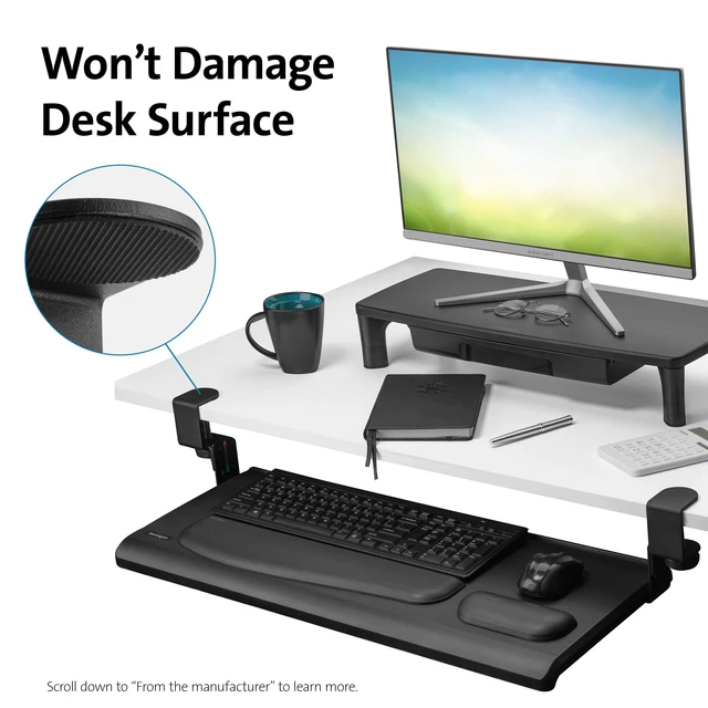 Alt view image 4 of 7 - Clamp-On Keyboard Tray, Under Desk Keyboard Drawer with Cable Management, Ergonomic Smartfit Slide-out Height Adjustable Keyboard Holder, Black 13.3"x32.4"x2.4" K55407WW