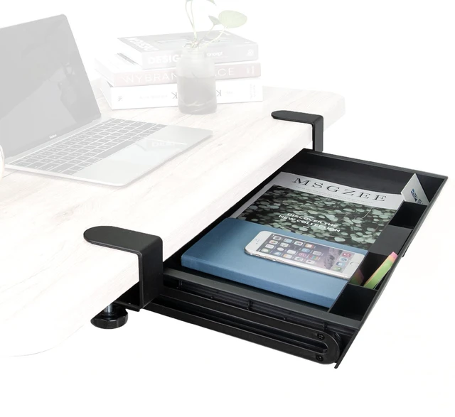 Main image of Under Desk Slide-Out Storage Drawer, Large 20" x 11.8" Clamp-On Pull-Out Organizer with Adjustable Height, Space-Saving Tray for Office Supplies and Accessories, TAA-Compliant