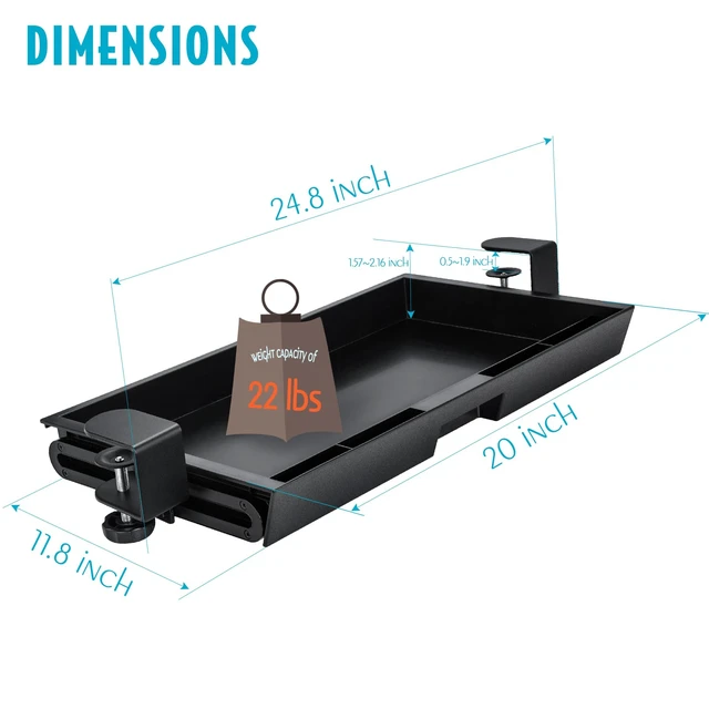 Alt view image 5 of 7 - Under Desk Slide-Out Storage Drawer, Large 20" x 11.8" Clamp-On Pull-Out Organizer with Adjustable Height, Space-Saving Tray for Office Supplies and Accessories, TAA-Compliant