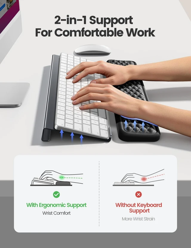 Alt view image 3 of 7 - Keyboard Stand with Wrist Rest Set, Acrylic Keyboard Riser for Desk | Memory Foam Wrist Pad, Ergonomic Computer Support Rest, Keyboard Pad Typing Cushion for Office Gaming Home Desktop Accessory