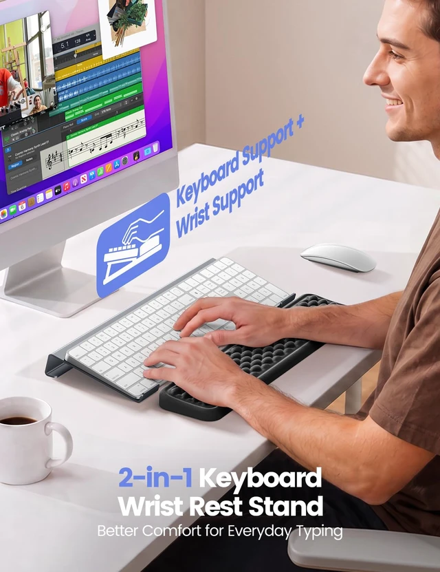 Alt view image 2 of 7 - Keyboard Stand with Wrist Rest Set, Acrylic Keyboard Riser for Desk | Memory Foam Wrist Pad, Ergonomic Computer Support Rest, Keyboard Pad Typing Cushion for Office Gaming Home Desktop Accessory