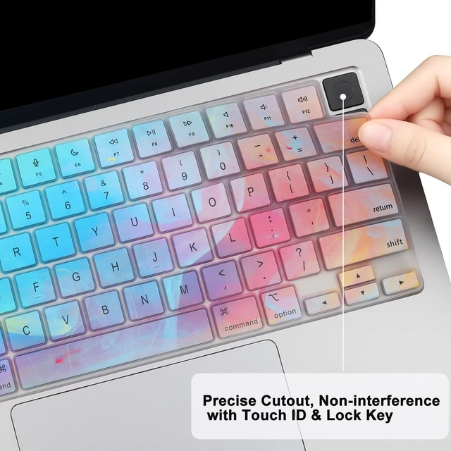 Alt view image 3 of 7 - 2Pack Keyboard Cover for MacBook Air 13 15/MacBook Pro 14 16/MacBook Neo 13 | Stylish Colorful+TPU, Non-interference for Touch ID/Lock Key, Dust-proof, Precision-Molded, Washable & Reusable, US Layout