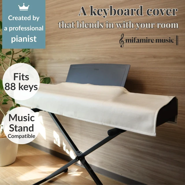Alt view image 2 of 7 - 88 Keys Piano Keyboard Dust Cover PiuColor, Designed by Professional Pianist, Music Stand Compatible, Washable Digital Piano Cover, Blends with Your Room, Japan Design (Smoky Black)