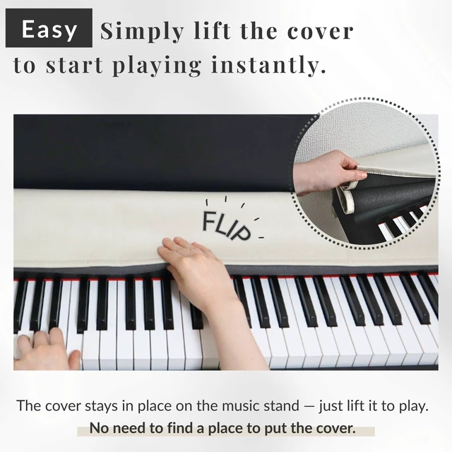 Alt view image 7 of 7 - 88 Keys Piano Keyboard Dust Cover PiuColor, Designed by Professional Pianist, Music Stand Compatible, Washable Digital Piano Cover, Blends with Your Room, Japan Design (Smoky Black)