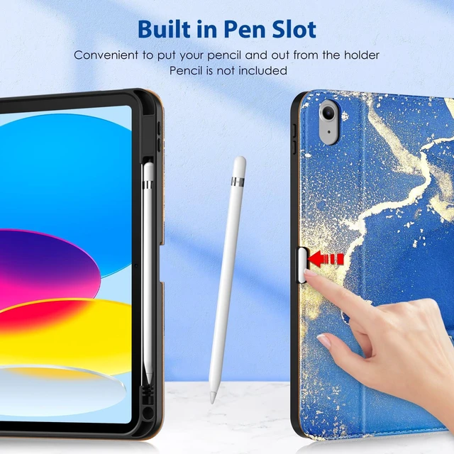 Alt view image 7 of 7 - for iPad (A16) 11th / 10th Gen Case with Keyboard, Sea Marble | Premium Leather Cover with Pencil Holder & Pocket, 7 Colors Backlit Wireless Detachable Keyboard