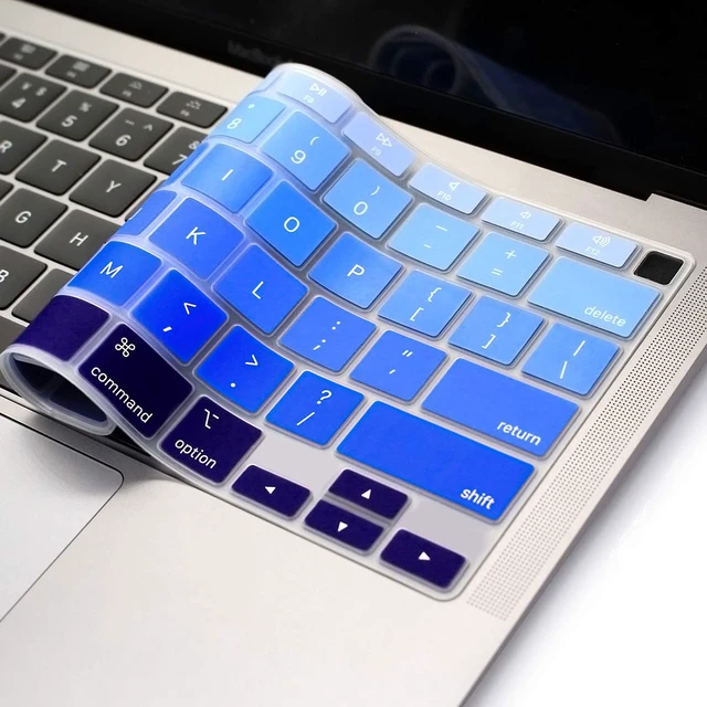 Alt view image 3 of 7 - Keyboard Cover for MacBook Air 13-Inch with Touch ID A2337 M1 | Ombre Blue, U.S. Layout, Non-interference Design for ID Key, Dust-Resistant, Silicone Protective Skin, Washable & Reusable