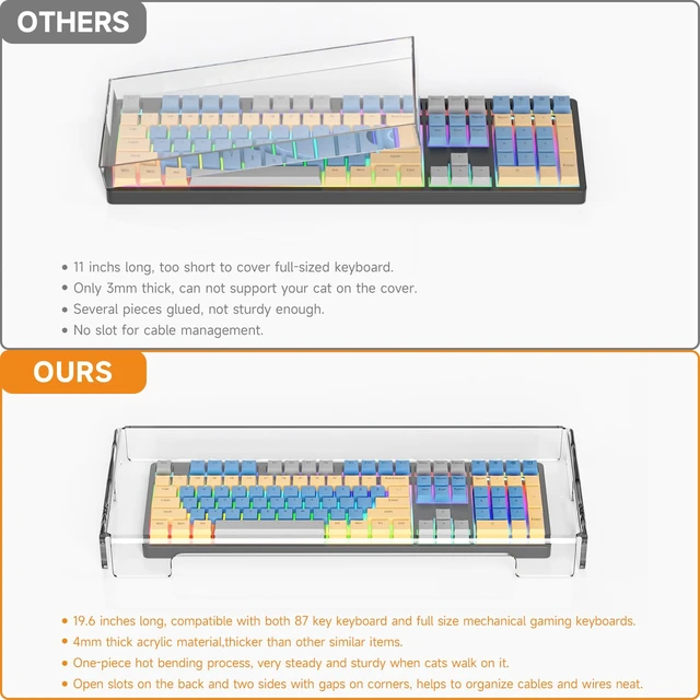 Alt view image 6 of 7 - Mechanical Computer Keyboard Cover - Clear Acrylic Keyboard Cover Keyboard Dust Cover Mechanical Keyboard Cover Full Size Keyboard Protector