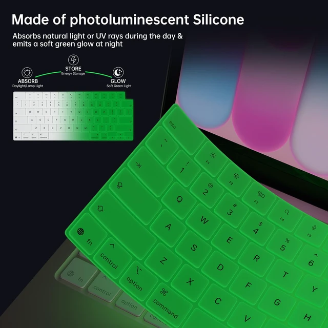 Alt view image 5 of 7 - Glow in The Dark Keyboard Cover for MacBook Neo 13 Inch A18 Pro 2026 | Macbook Neo Silicone Anti-Spill Dust Proof Skin, Luminous Keyboard Skin for Easy Night Typing Protector Accessories, White