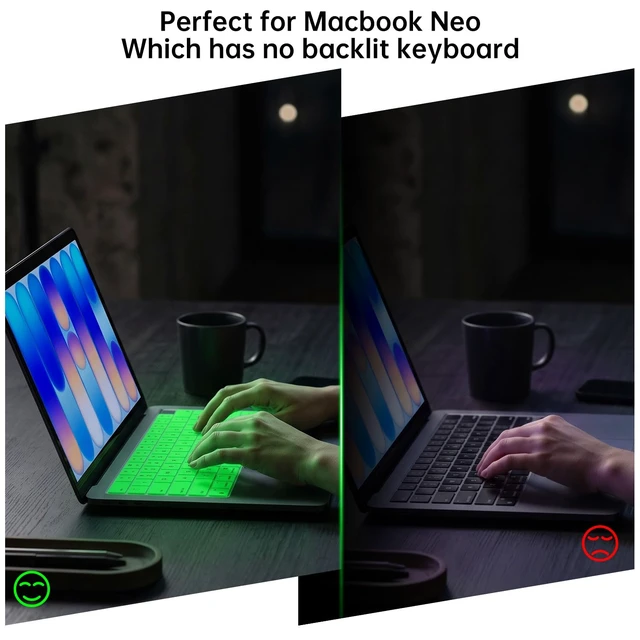 Alt view image 4 of 7 - Glow in The Dark Keyboard Cover for MacBook Neo 13 Inch A18 Pro 2026 | Macbook Neo Silicone Anti-Spill Dust Proof Skin, Luminous Keyboard Skin for Easy Night Typing Protector Accessories, White