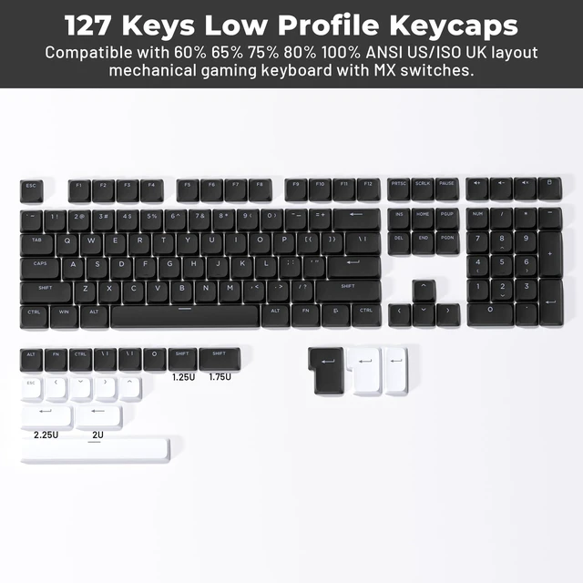 Alt view image 2 of 7 - Low Profile Black Keycaps, Shine Through Keycap Sets, Double Shot PBT Keyboard Keycaps Compatibility for 60% 75% 80% 85% 100% MX Switches Mechanical Keyboard- Only Key caps
