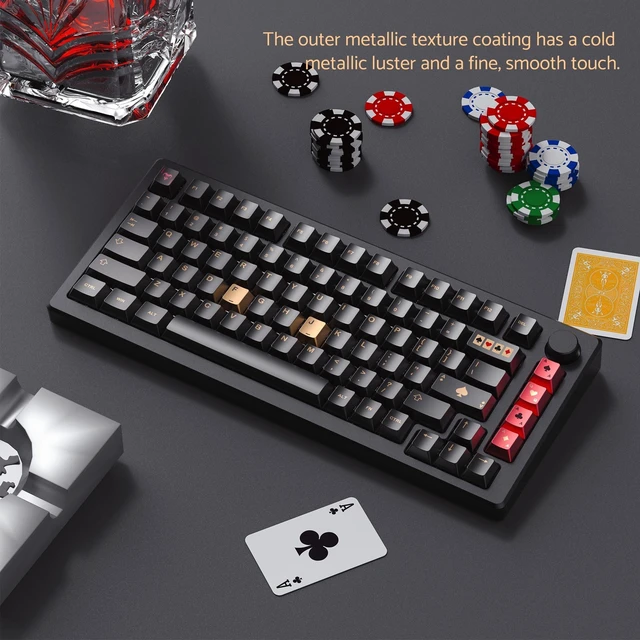 Alt view image 3 of 6 - Keyboard keycaps Set, Double Shot PBT keycaps,Cherry Profile Custom Key caps 60 65 75 Percent for Cherry-mx 61/66/68/75/87 Retro Mechanical Keyboard,Black Poker Metal Coating