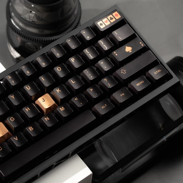 Alt view image 5 of 6 - Keyboard keycaps Set, Double Shot PBT keycaps,Cherry Profile Custom Key caps 60 65 75 Percent for Cherry-mx 61/66/68/75/87 Retro Mechanical Keyboard,Black Poker Metal Coating