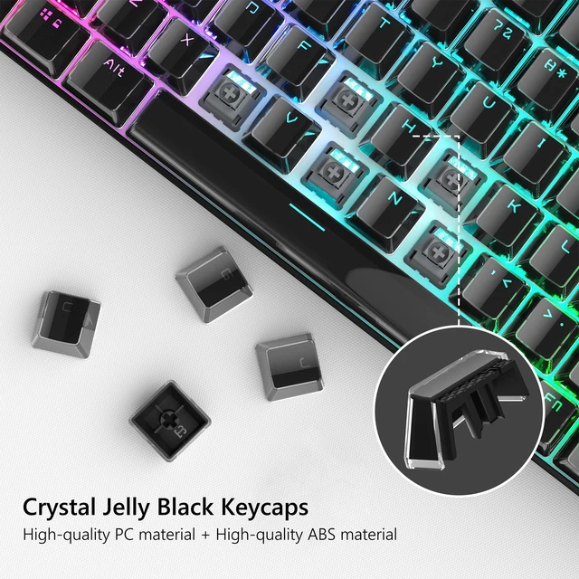 Alt view image 5 of 6 - Keycaps - Black Jelly Keycaps, Crystal Shine Through Key caps | Custom Keycaps Set 60% 75% 100% Percent, 130 Keys OEM Profile for 61/68/84/87/98/100 Cherry Gateron MX Mechanical (Black)